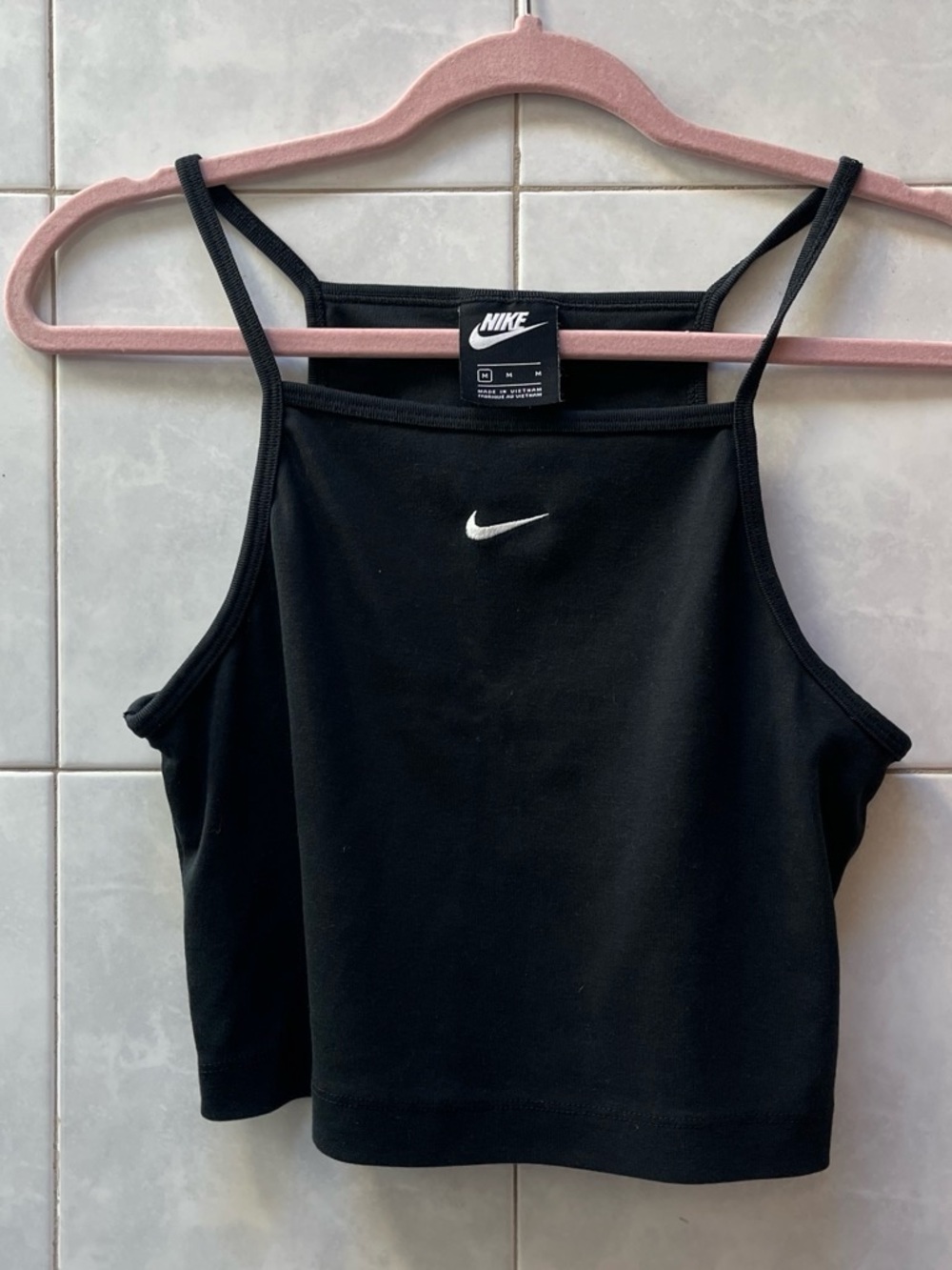 Nike Black Slim Spaghetti-Strap Cropped Camisole with White Swoosh - Picture 1 of 4
